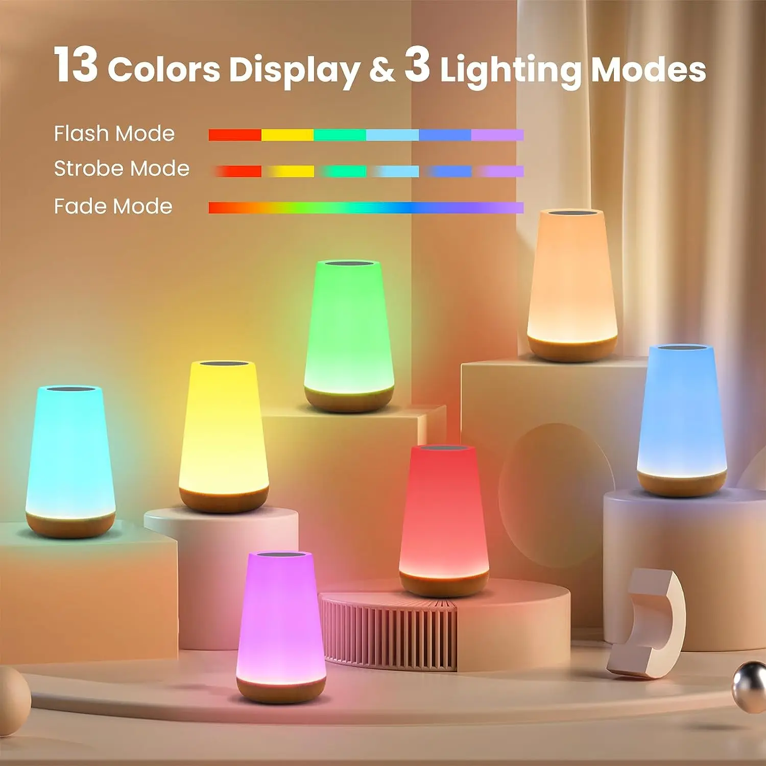 13 Color Changing Night Light Remote Control Touch USB Rechargeable RGB Night Lamp Dimmable Lamp Portable Table Bedside Lamp - Image 2